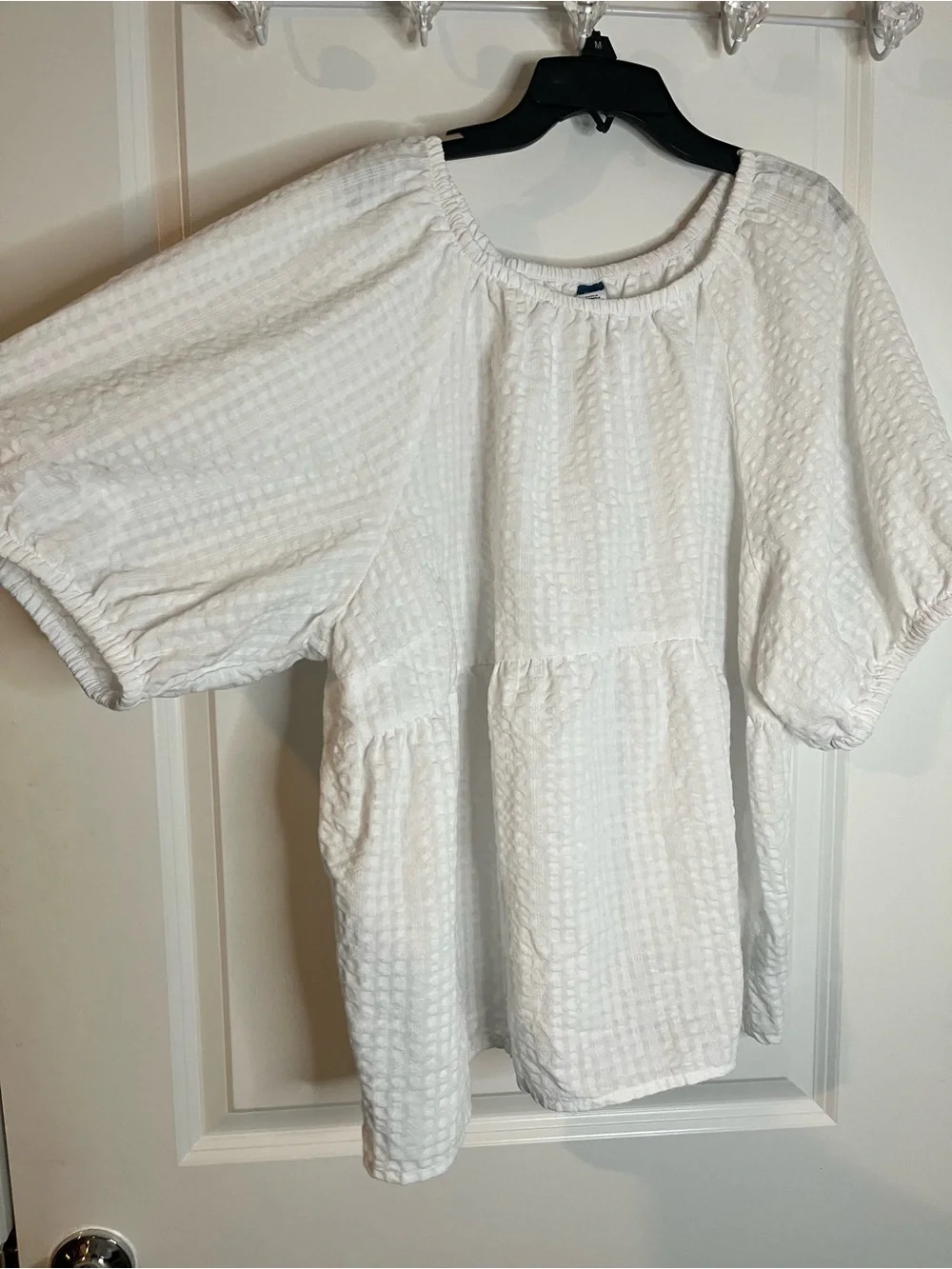 Old Navy Puff-Sleeve Seersucker Babydoll Swing Blouse Square Neck Elastic Sz XXL
